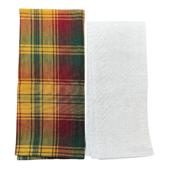 Thanksgiving Kitchen Towels Set Of 2 Plaid & Embroidered Cotton/Poly Blend Fall - Picture 2 of 7